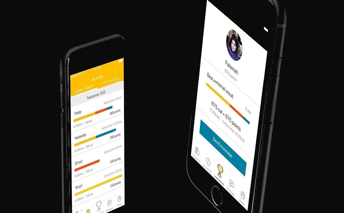 Step history and a user profile with personal results