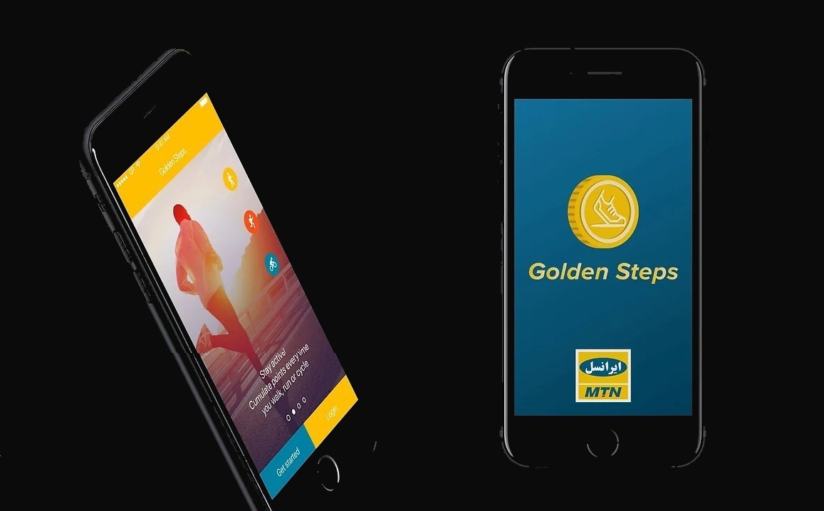 Golden Steps splash screen with the MTN logo and the onboarding