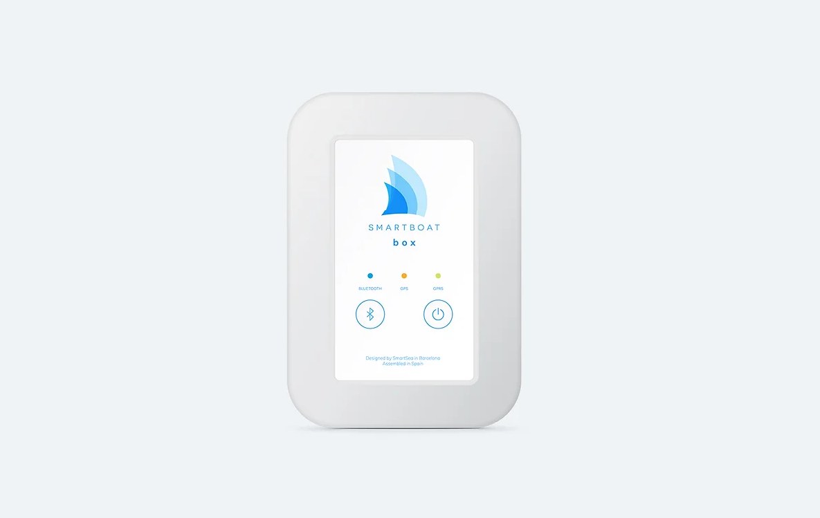 The SmartBoat Box, a white device with the SmartBoat logo that connects to the boat's electronics